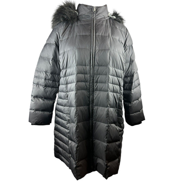 Talbots Faux Fur Hooded Down Puffer Coat Black Full Zip Plus Size 3XP 3X Petite - Picture 9 of 14